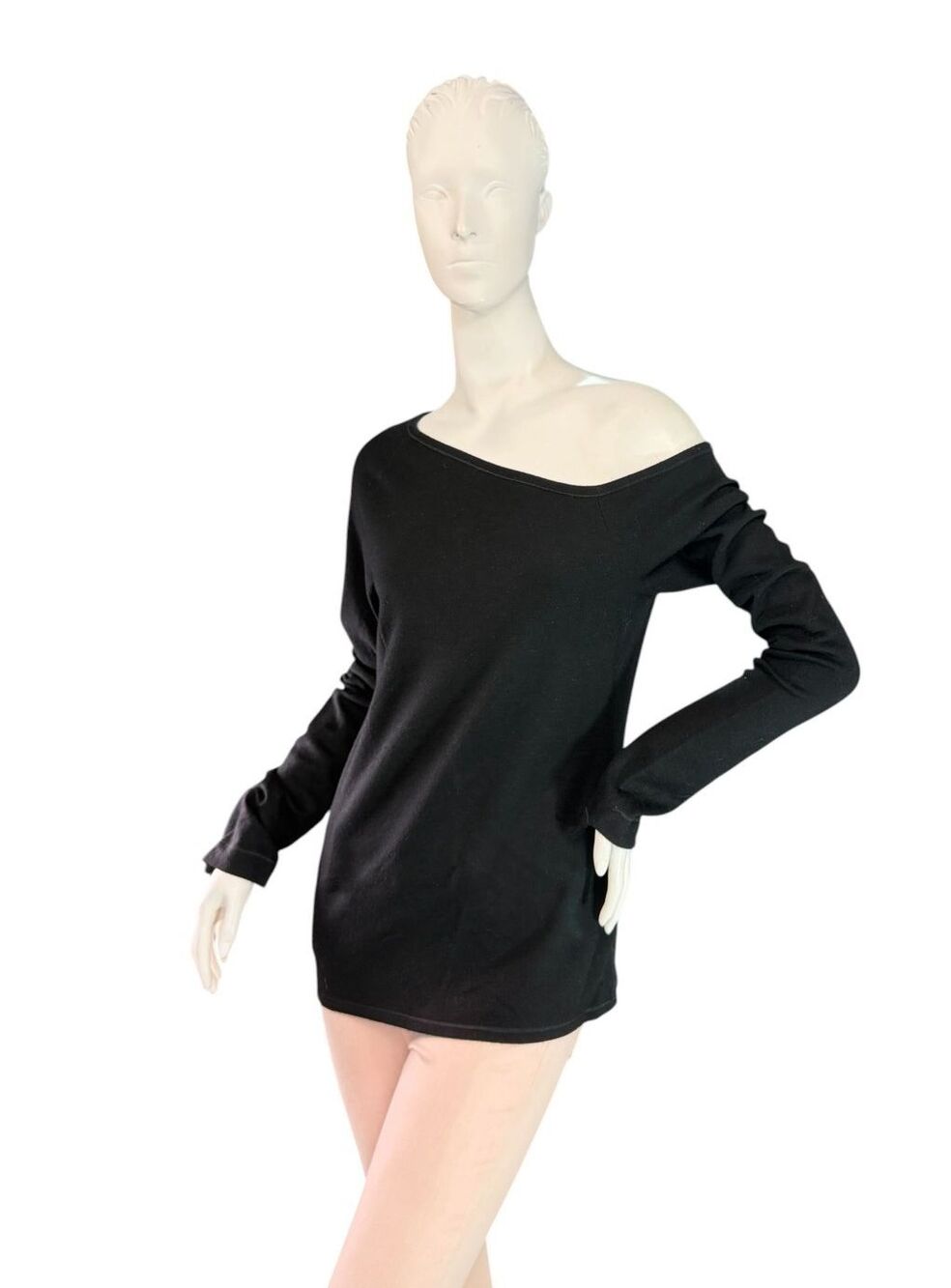 Helmut Lang Black Wool Blend Off the Shoulder Sweater Top $320 Size Large